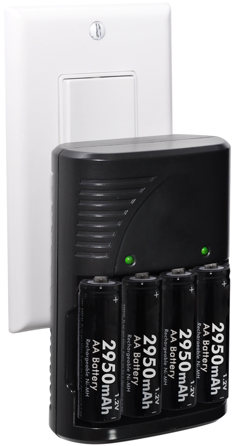 4 AA Ultra High Capacity Batteries With Travel Quick Charger FOR/AA, AAA & 9V Batteries 2950mAh