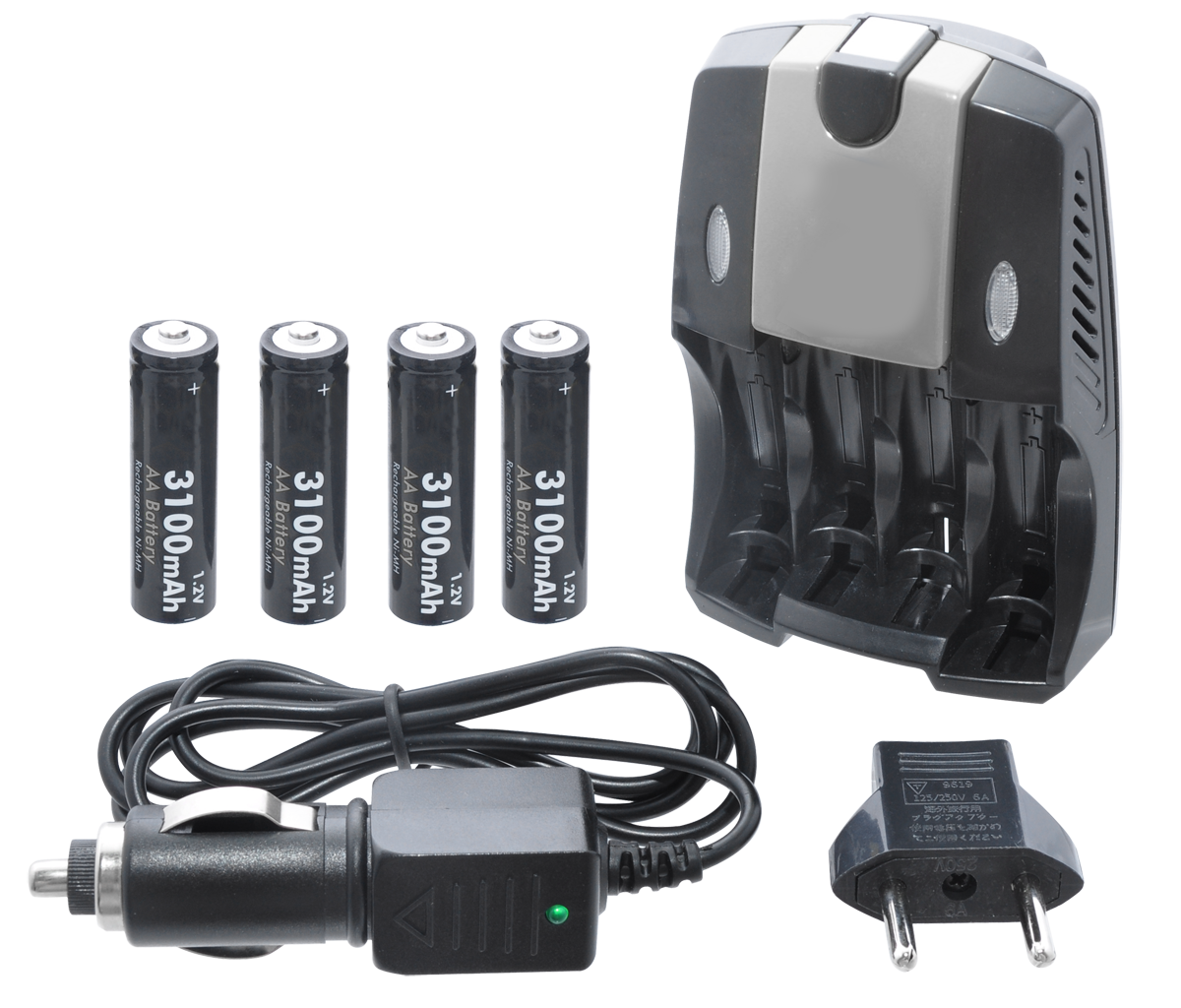 4 AA Ultra High Capacity Batteries With AC/DC Travel Turbo Charger