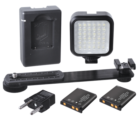 Mini Portable LED Light Kit With 2 Batteries, Charger & Bracket