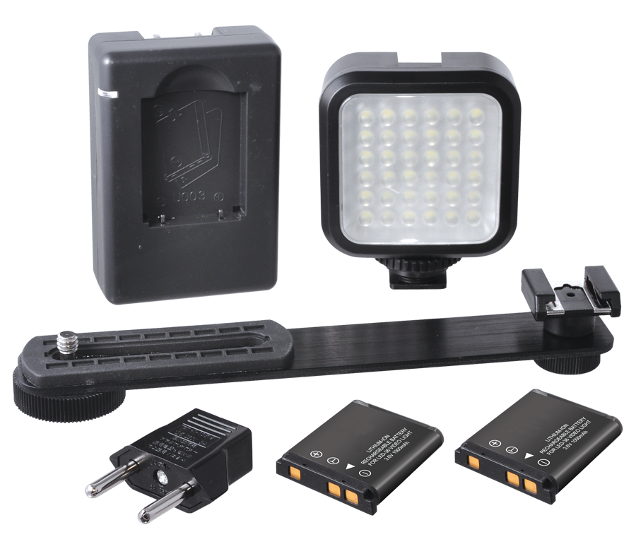 Mini Portable LED Light Kit With 2 Batteries, Charger & Bracket